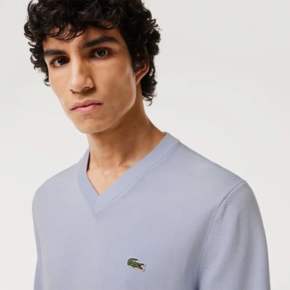 Lacoste V-Neck Cotton Sweater Lavender Blue Pastel Preppy Golf Tennis